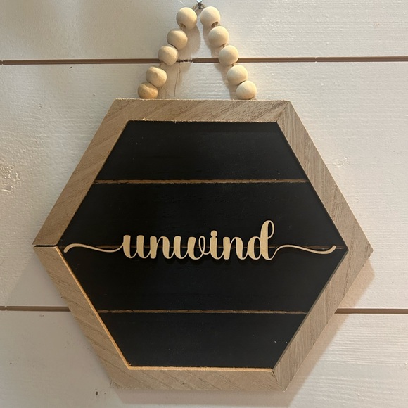 Set of 3 Bathroom Relax Soak Unwind Hexagon Bead Hanging Wall Art - Picture 4 of 4